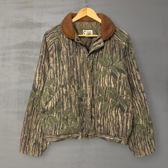 Vintage Realtree‎ Camo Zip Up Jacket Medium Quilt Lined 90s Corduroy Collar READ